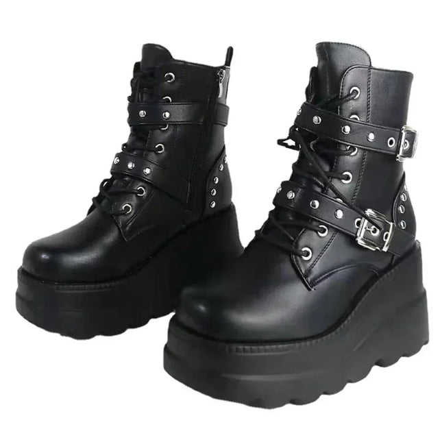 Women's Faux Leather Ankle Boots with Round Toe & Lace-Up Design