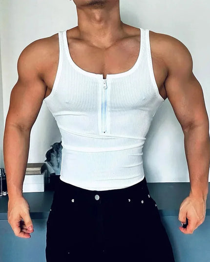 Men's Slim Fit Half-Zip Stringer Vest