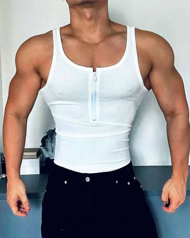Men's Slim Fit Half-Zip Stringer Vest