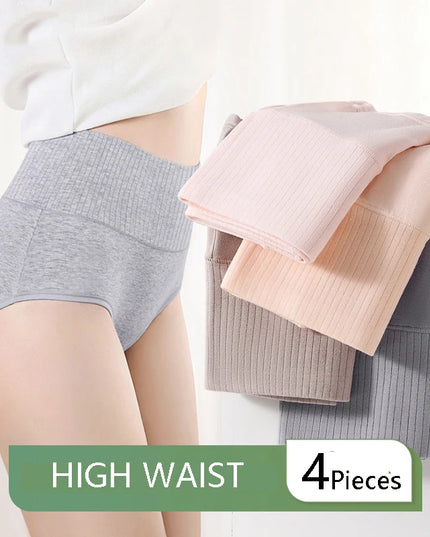 4-Pack Plus Size High Waist Cotton Panties for Women