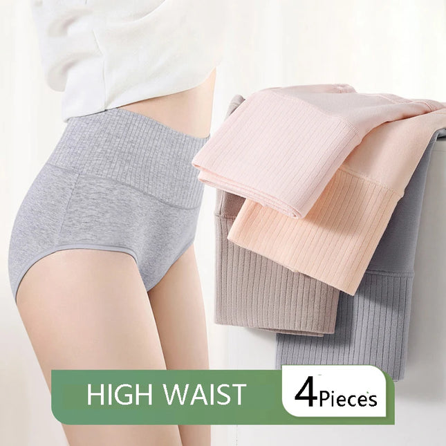 4-Pack Plus Size High Waist Cotton Panties for Women