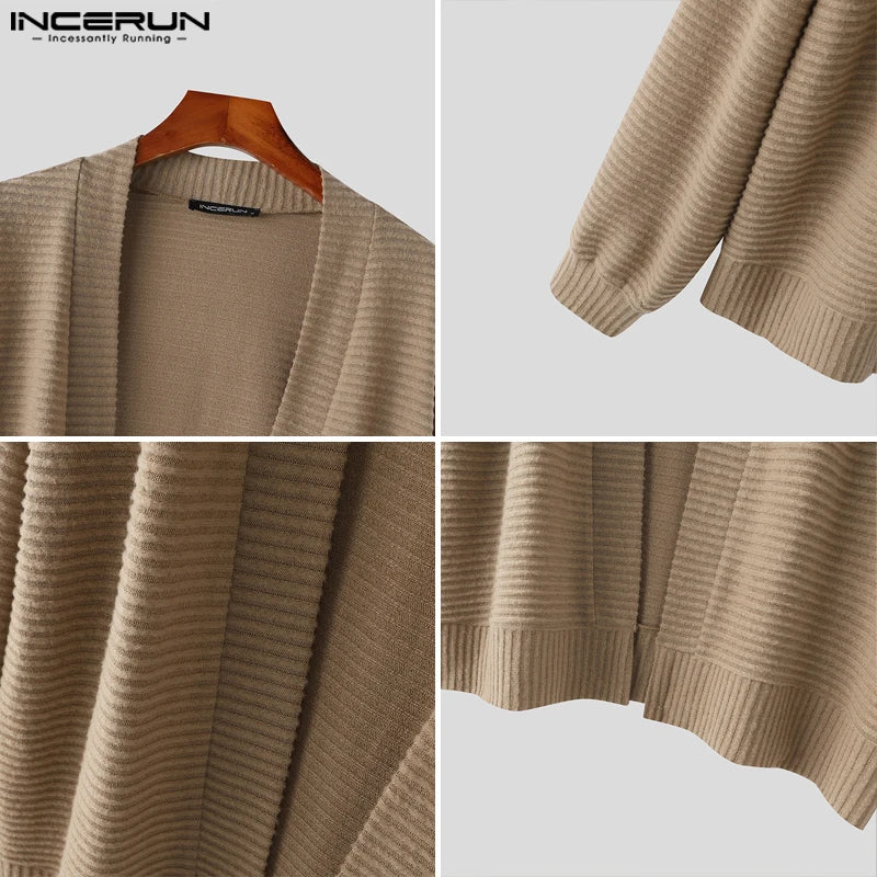Incerun Men’s Knitted Loose Fit Long Sleeve Cardigan