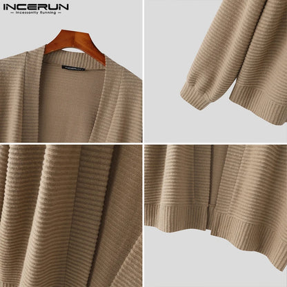 Incerun Men’s Knitted Loose Fit Long Sleeve Cardigan