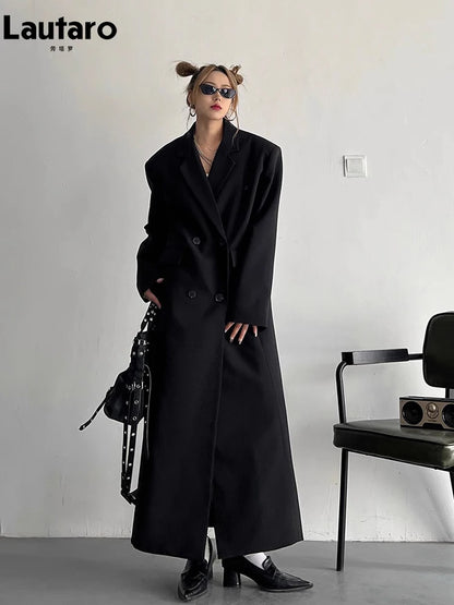 Lautaro Women's Long Trench Coat – Double-Breasted, Loose Fit