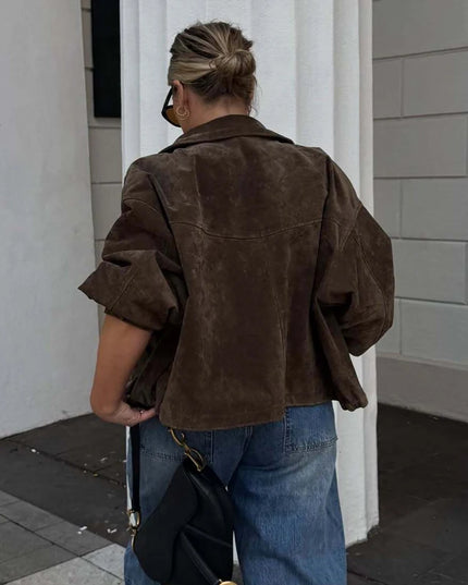 Women's Faux Leather Jacket with Pockets