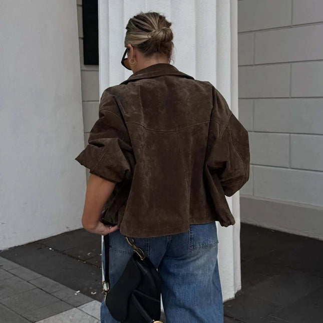 Women's Faux Leather Jacket with Pockets