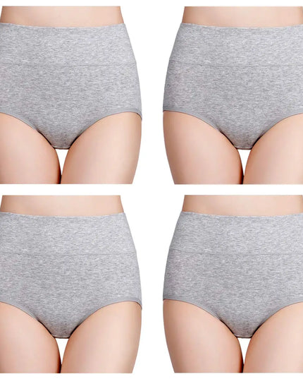 4-Piece Women's High-Waisted Tummy Control Underwear Cotton Soft Stretch Briefs