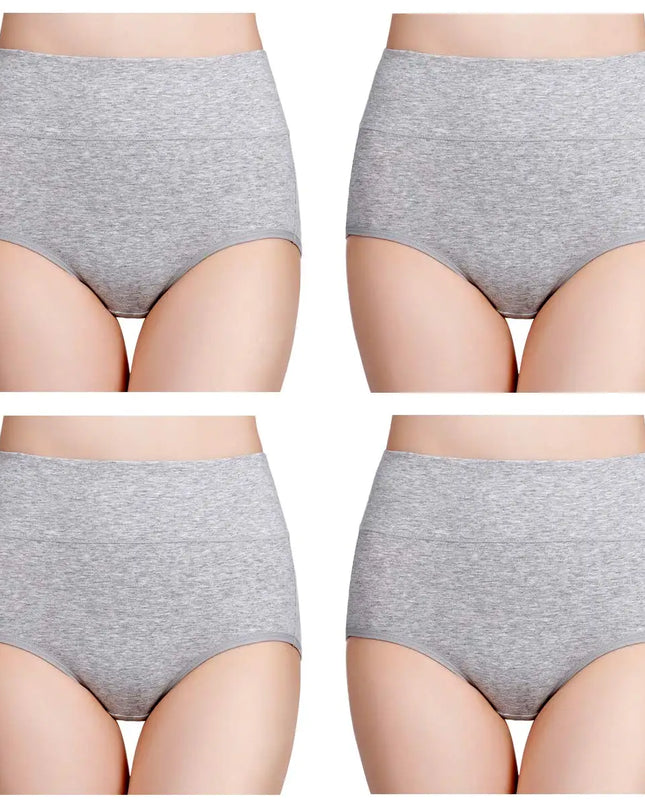 4-Piece Women's High-Waisted Tummy Control Underwear Cotton Soft Stretch Briefs