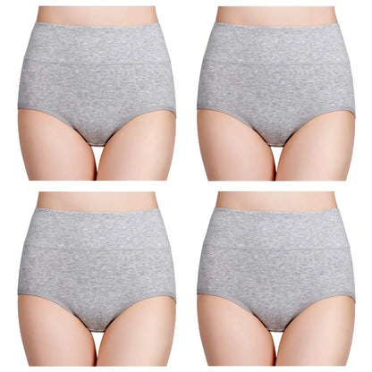 4-Piece Women's High-Waisted Tummy Control Underwear Cotton Soft Stretch Briefs