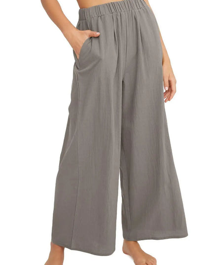 Women's Casual Wide-Leg Pants with Pockets, High-Waisted and Loose Fit