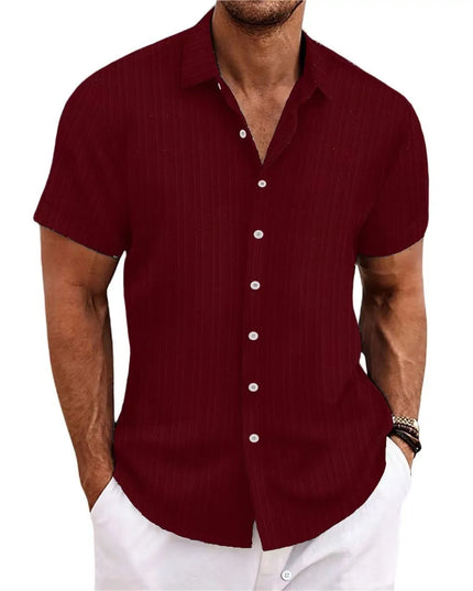 Men's Vertical Jacquard Short Sleeve Button-Down Shirt
