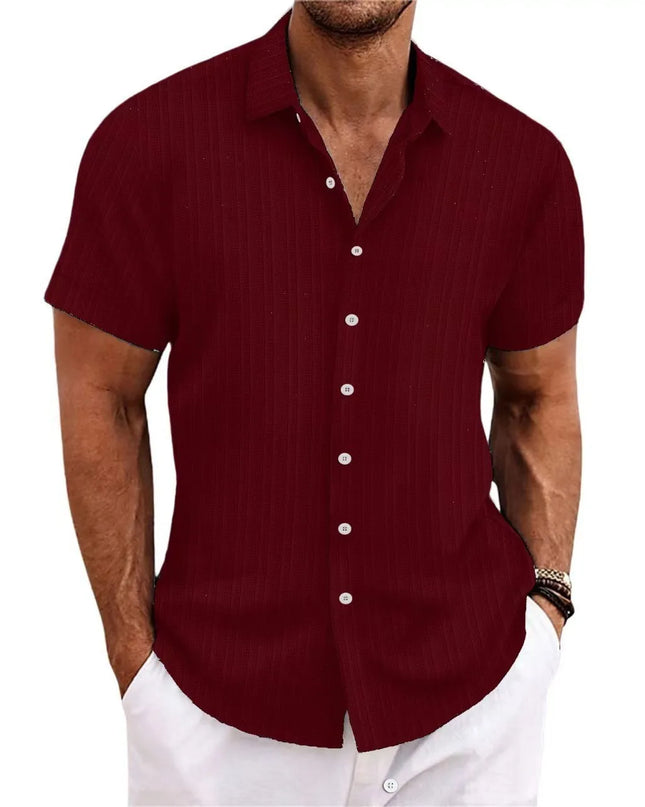 Men's Vertical Jacquard Short Sleeve Button-Down Shirt