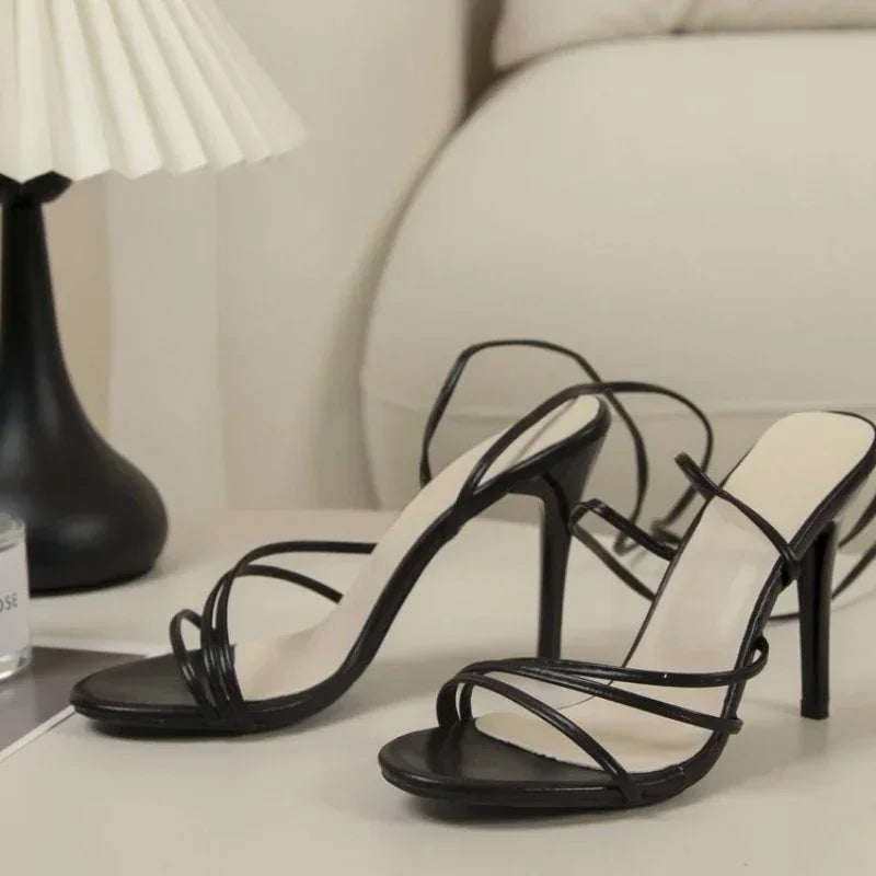 Women's High Heel Sandals with Round Toe, Cross Straps & Stylish Strap Design