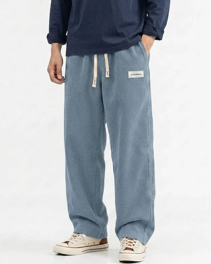 Men's Corduroy Sweatpants - Casual, Loose Fit, Straight Leg, Elastic Waist with Drawstring