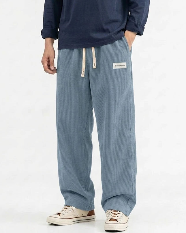 Men's Corduroy Sweatpants - Casual, Loose Fit, Straight Leg, Elastic Waist with Drawstring