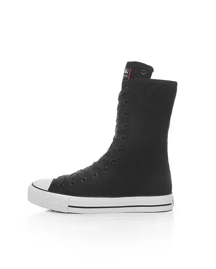 Women's Canvas Sneakers with Mid Tube Lace-Up Design and Side Zipper