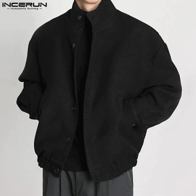 INCERUN Men's Stand Collar Long Sleeve Button-Up Jacket
