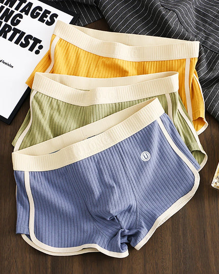 3-Pack Solid Striped Boxers for Men - 100% Cotton, Mesh Panels, High Elastic Waist