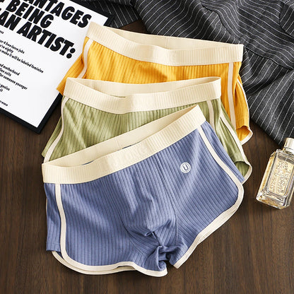 3-Pack Solid Striped Boxers for Men - 100% Cotton, Mesh Panels, High Elastic Waist