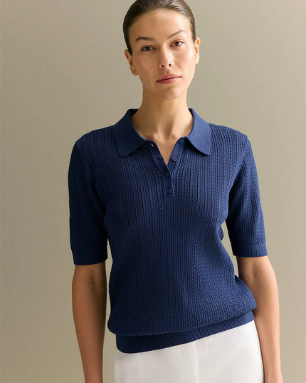 Women's Knitted Polo T-Shirt – Casual Loose Fit with Lapel, Comfortable Women's Knit Top