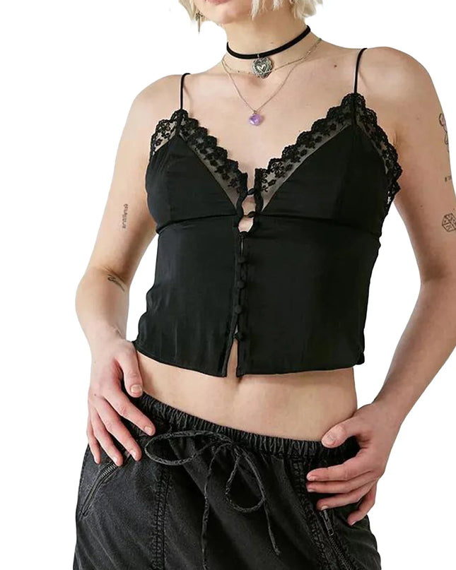 Women's Vintage V-Neck Camisoles with Spaghetti Straps & Button-Down Design