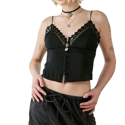 Women's Vintage V-Neck Camisoles with Spaghetti Straps & Button-Down Design