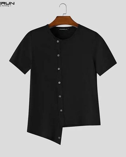 INCERUN Men's Irregular Short Sleeve Button-Down Casual Shirt