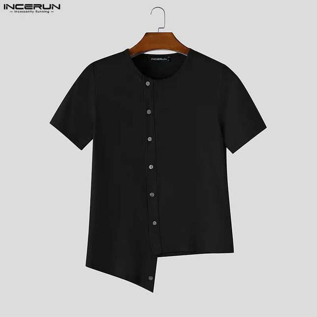 INCERUN Men's Irregular Short Sleeve Button-Down Casual Shirt