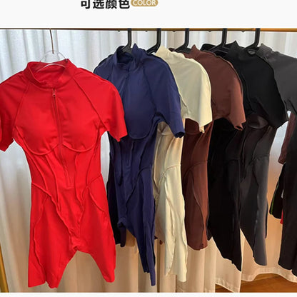 Women's Fitness Jumpsuit with Zipper - Activewear Bodysuit for Workout & Gym