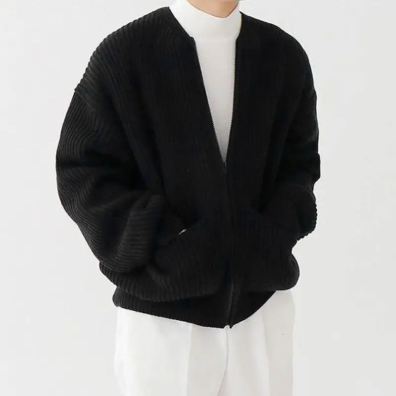Men's Casual Round Neck Zip-Up Striped Jacket with Pocket – Stylish & Versatile Outerwear