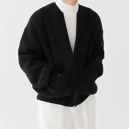 Men's Casual Round Neck Zip-Up Striped Jacket with Pocket – Stylish & Versatile Outerwear