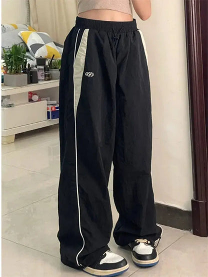 Women's Retro Loose-Fit Drawstring Casual Joggers - Wide Leg Fit