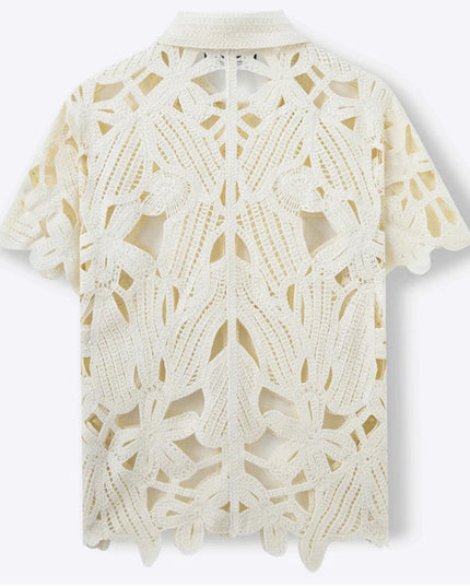 Retro Crochet Men's Shirt with Floral Knit Mesh Design