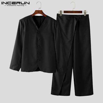 Inceurn Men’s Two-Piece Long Sleeve Blazer and Wide Leg Pants Set