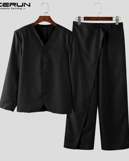 Inceurn Men’s Two-Piece Long Sleeve Blazer and Wide Leg Pants Set