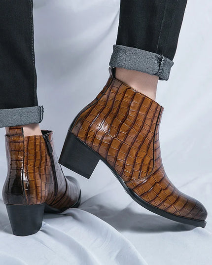 Men's Luxury Leather Ankle Boots with High Heels