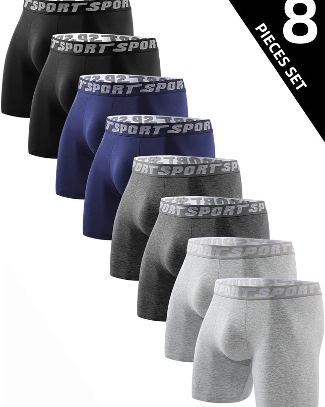 8-Pack Men's Boxer Briefs - Comfortable Long Men's Underwear