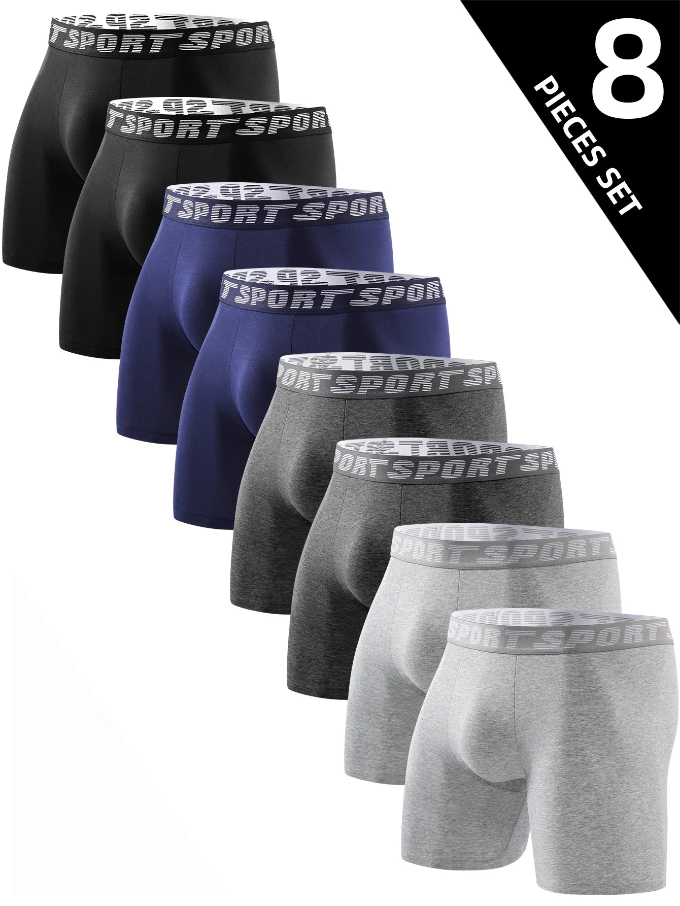 8-Pack Men's Boxer Briefs - Comfortable Long Men's Underwear