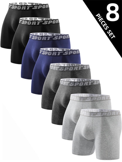 8-Pack Men's Boxer Briefs - Comfortable Long Men's Underwear