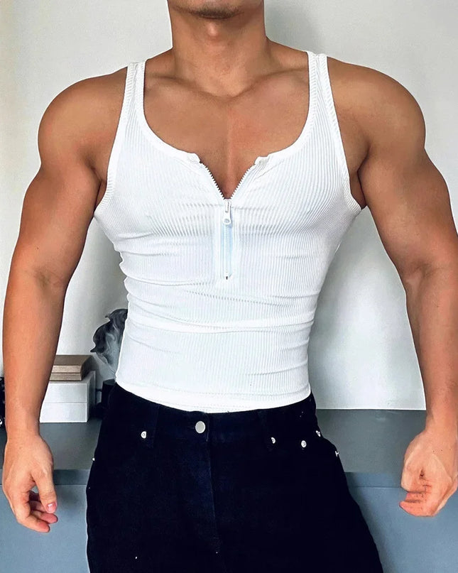 Men's Slim Fit Half-Zip Stringer Vest