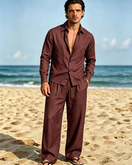 Men’s Two-Piece Long-Sleeve Shirt and Wide-Leg Pants Set