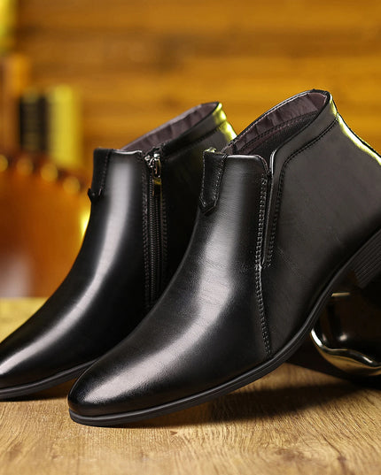 Men’s Faux Leather High-Top Shoes with Side Zipper and Non-Slip Sole