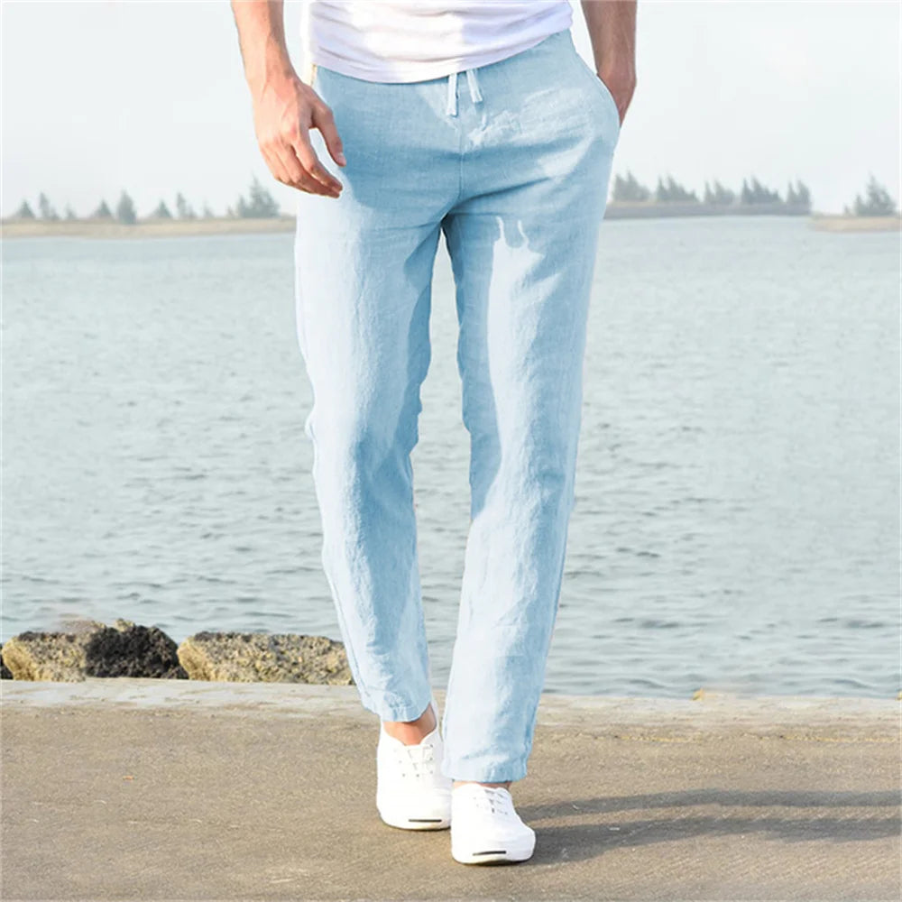 Men's Breathable Cotton Linen Pants - Lightweight & Comfortable Casual Trousers