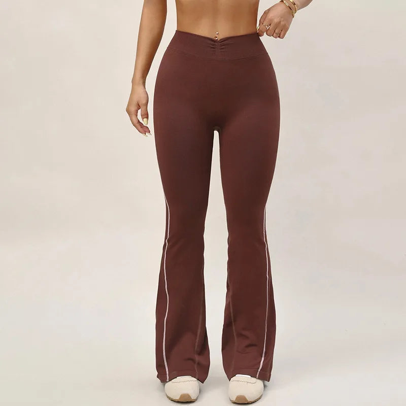 Women's High-Waist Flared Sports Pants with Elastic Sweatpants