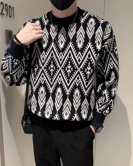 Half Turtleneck Jacquard Sweater for Men