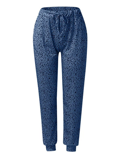 Women's Casual Lace-Up Pants in Loose Fit with Leopard Print - Various Colors
