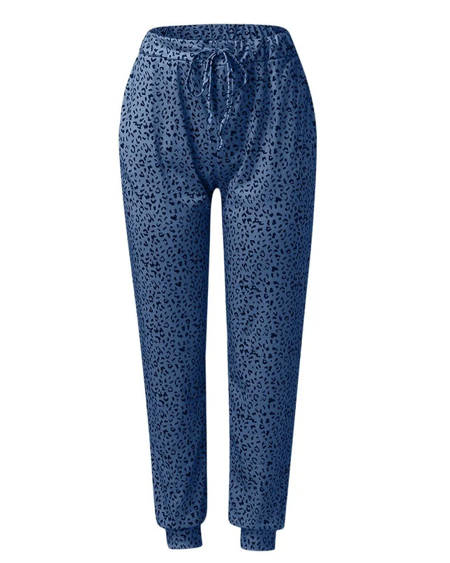 Women's Casual Lace-Up Pants in Loose Fit with Leopard Print - Various Colors