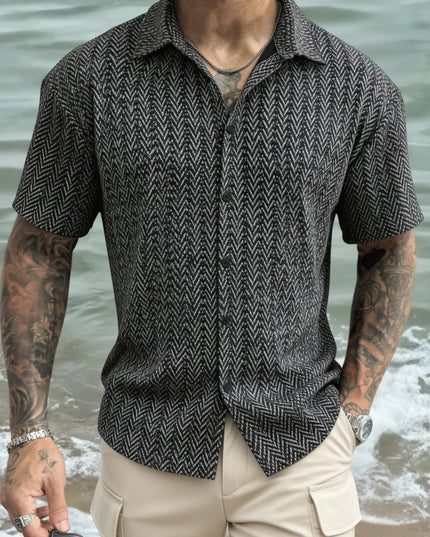 Men's Casual Short Sleeve Shirt with Loose Fit and Turn-Down Collar