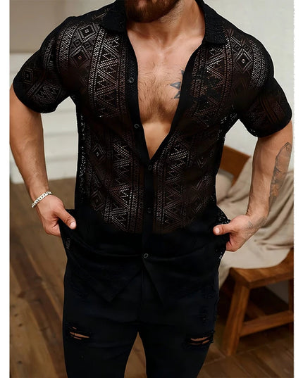 Men's Sheer Short Sleeve Button-Down Shirts