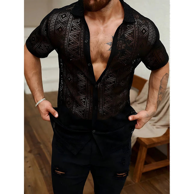 Men's Sheer Short Sleeve Button-Down Shirts